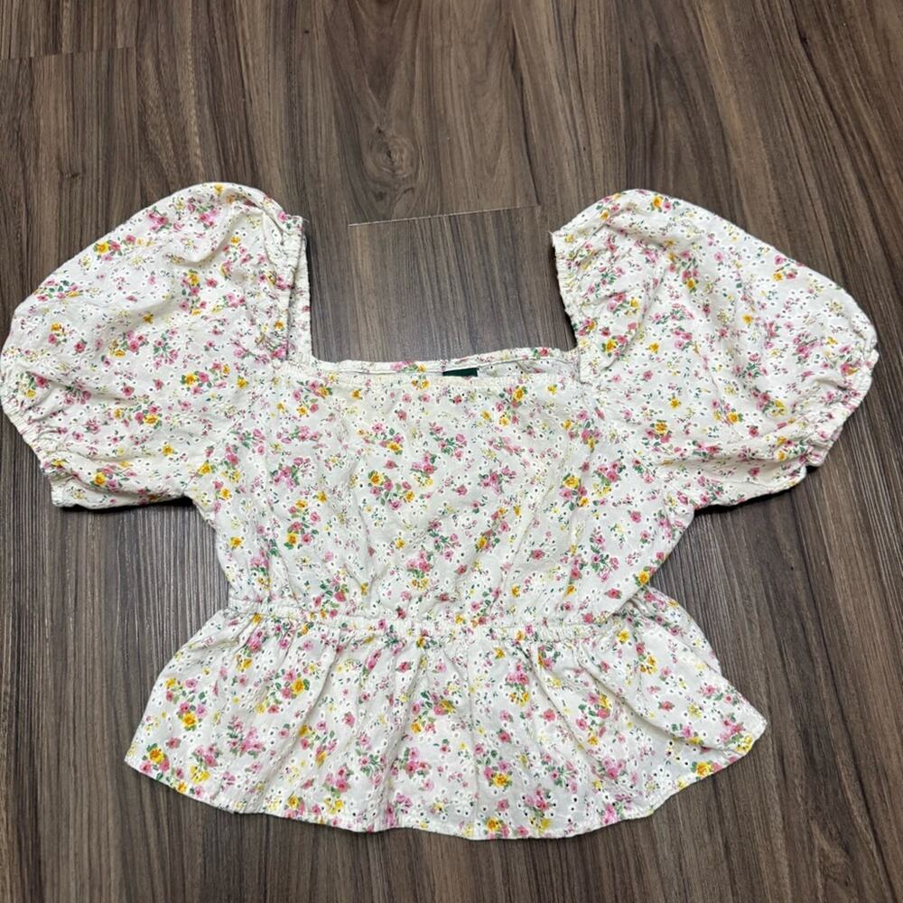 Floral Eyelet Puff Sleeve Top Sz S Wild Fable Target